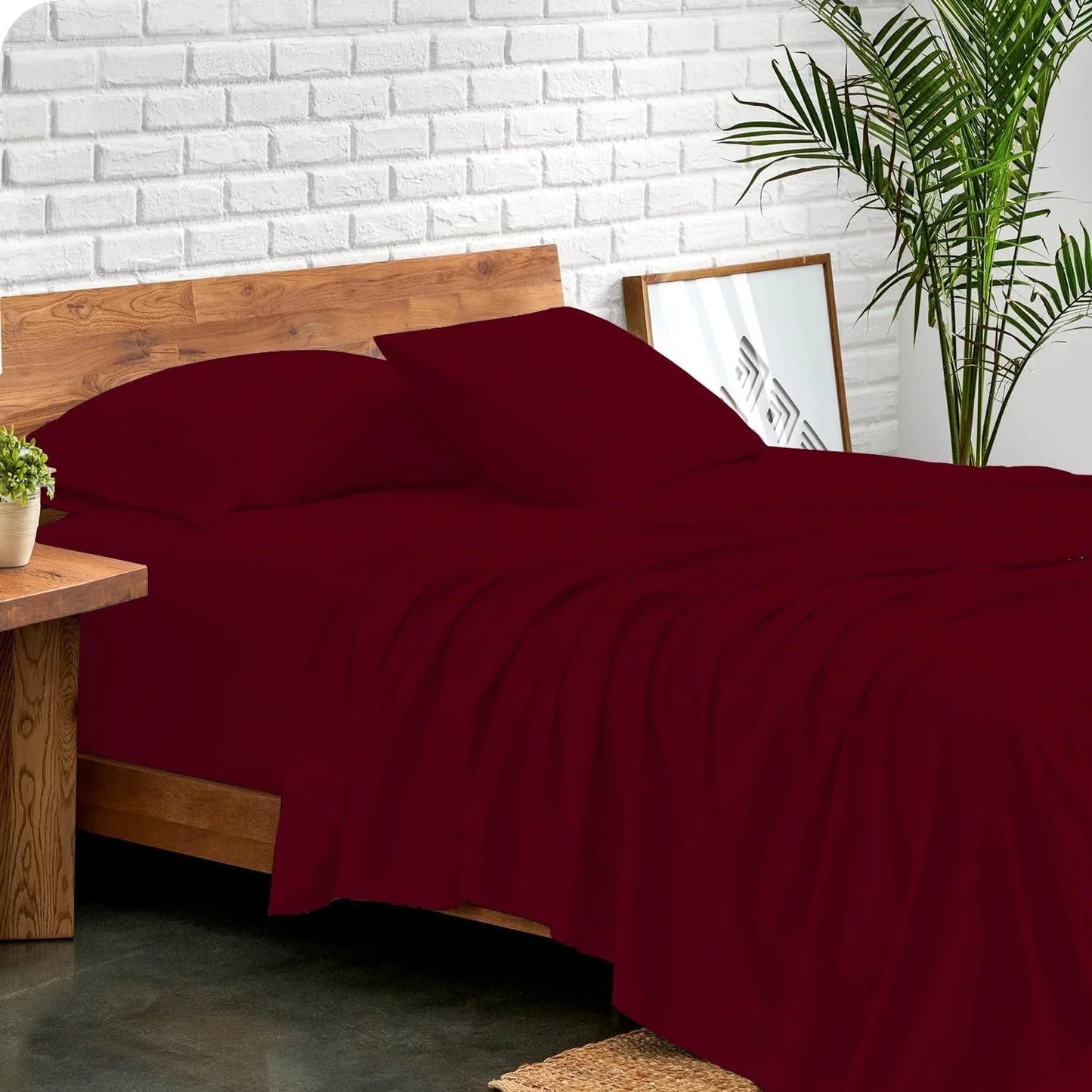 800 Thread Count 100% Egyptian Extra Long Staple Cotton Sheet Set, 4 Pc Set, Sateen Weave, Hotel Collection Soft Luxury Bedding, Fits Upto 15" Inch Deep Pocket (Burgundy Solid, Full Size)