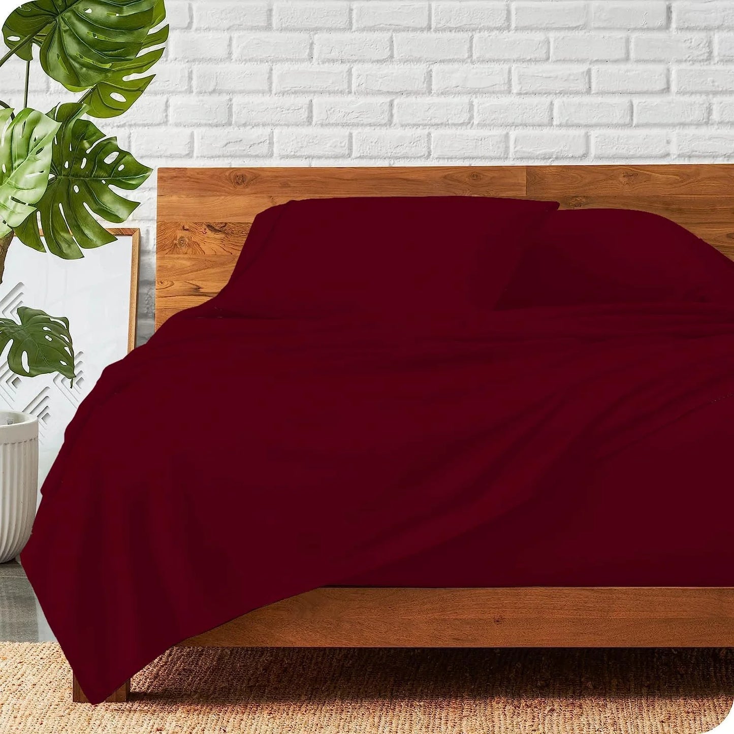800 Thread Count 100% Egyptian Extra Long Staple Cotton Sheet Set, 4 Pc Set, Sateen Weave, Hotel Collection Soft Luxury Bedding, Fits Upto 15" Inch Deep Pocket (Burgundy Solid, Full Size)